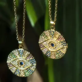 Golden Evil Eye Zircon Pendant Wit...
